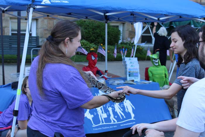 Volunteer helping a child with an activity